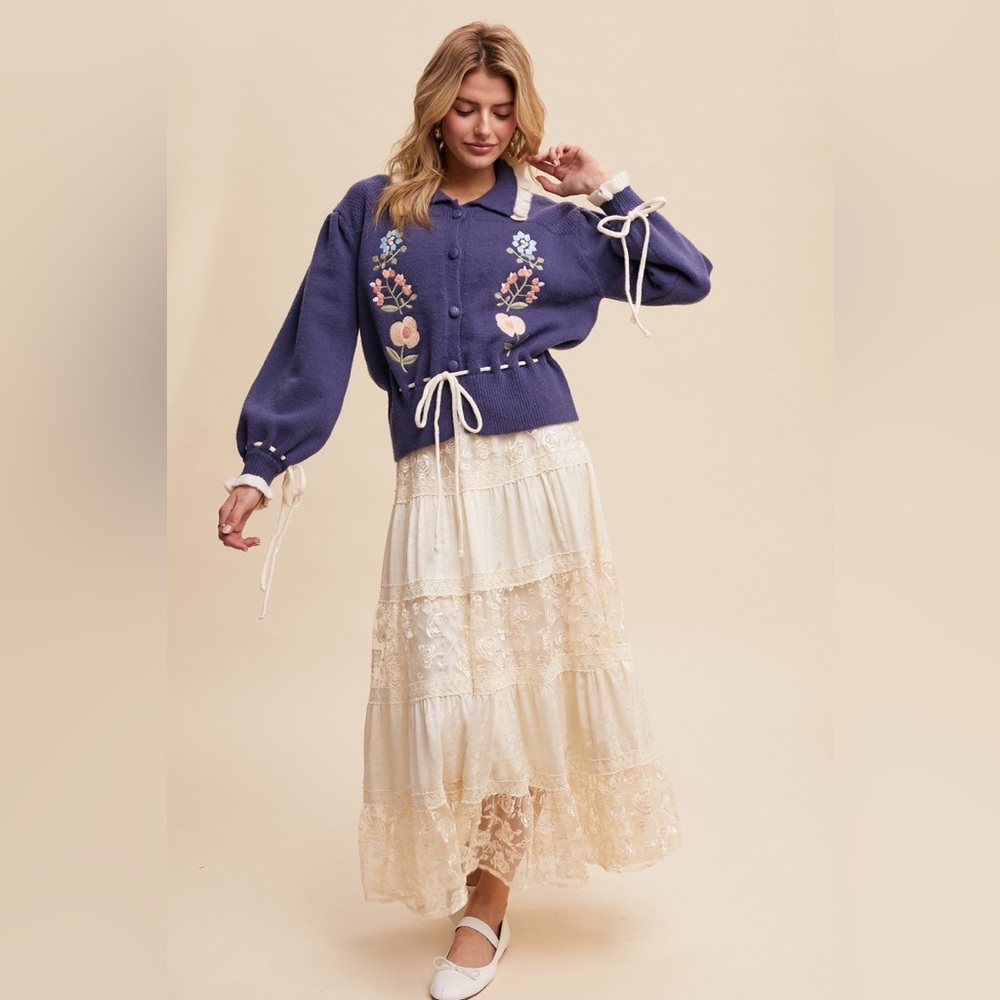 Floral Lace Embroidered Tiered Maxi Skirt - Listicle - Picture 3 of 6